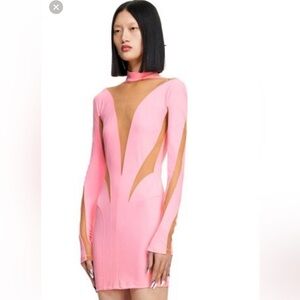 NWOT MUGLER x H&M sheer and pink mock neck sexyyy dress XXL